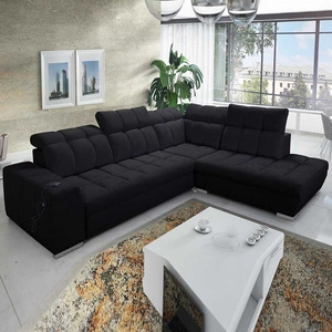 Narożnik z funkcją spania Luigi VII czarny prawostronny komfortowy narożnik rozkładany utrzymany w nowoczesnej formie