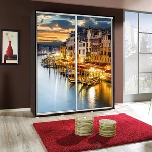 Szafa przesuwna Artistino 155 cm z grafiką Wenecja korpus szafy w kolorze wenge wykonany z płyty o grubości 22mm