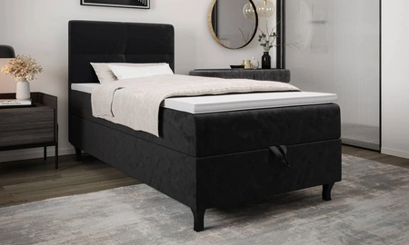 Łóżko kontynentalne Melba 120x200 grafitowe w nowoczesnym skandynawskim stylu z tapicerowanym zagłówkiem łóżko z pojemnikiem