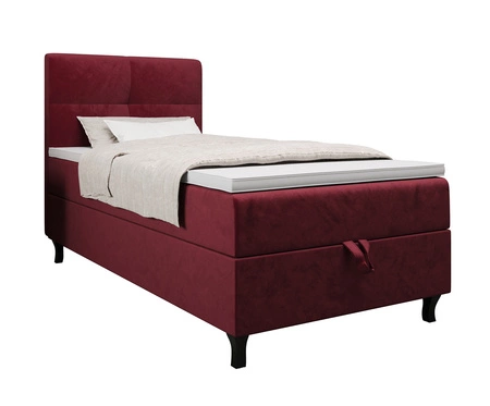 Łóżko kontynentalne Melba 100x200 bordowe w nowoczesnym skandynawskim stylu z tapicerowanym zagłówkiem łóżko z pojemnikiem