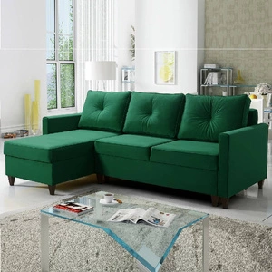 Narożnik z funkcją spania Terni butelkowa zieleń lewostronny praktyczny i funkcjonalny narożnik wyposażony w pojemne pojemniki na pościel