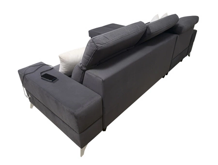 Narożnik z funkcją spania Elgin czarny / biały lewostronny narożnik z regulowanymi zagłówkami praktyczne szuflady w boczkach mebla