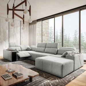 Narożnik z funkcją spania Tesalia IV Lux szary popiel prawostronny narożnik z wysuwanym podnóżkiem oraz funkcją przesuwanego oparcia