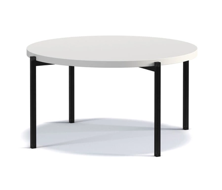 Stolik kawowy okrągły 84 cm Sampi biały ponadczasowy i lekki design solidna metalowa podstawa idealny stolik do każdej aranżacji