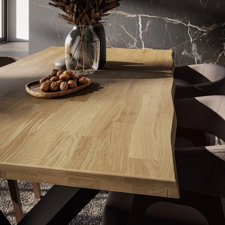 Stół Malmos 100x180 cm dąb olejowany / czarny elegancki stół do jadalni drewniany blat z subtelnie profilowanymi krawędziami