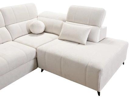 Narożnik z funkcją spania Penejos XI Lux niebieski prawostronny stylowy narożnik rozkładany z komfortowym wysuwanym podnóżkiem