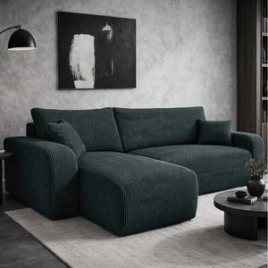 Narożnik z funkcją spania Fiesta szary uniwersalny w ustawieniu narożnik do salonu sztruksowa tkanina pojemnik na pościel