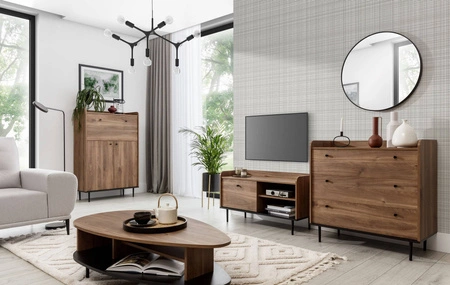 Komoda Apallo 90 cm dąb brandy castello oryginalny design wysokie ranty blatu barek osadzony na metalowych nogach