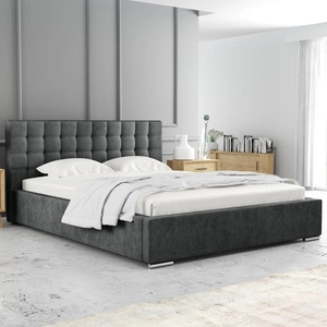 Łóżko tapicerowane Umiky 180x200 ciemny szary stylowe łóżko z pojemnikiem na pościel wygodny zagłówek zachwyca eleganckim designem