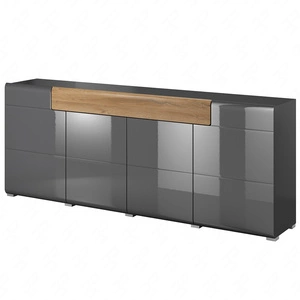 Komoda z szufladą Toledo 208 cm antracyt / antracyt połysk / dąb grandson nowoczesny design fronty komody delikatnie zaoblone