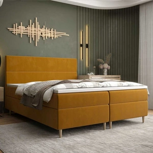 Łóżko kontynentalne Bing 180x200 musztardowy w nowoczesnym skandynawskim stylu z charakterystycznym wezgłowiem