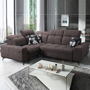 Narożnik z funkcją spania Buffalo II brązowy lewostronny funkcjonalny i stylowy narożnik rozkładany z regulowanymi zagłówkami