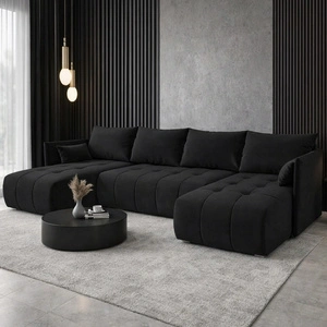 Narożnik z funkcją spania Selva U czarny ciekawie prezentujący się narożnik wykonany z wytrzymałej plecionej tkaniny