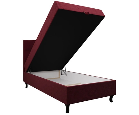 Łóżko kontynentalne Melba 100x200 bordowe w nowoczesnym skandynawskim stylu z tapicerowanym zagłówkiem łóżko z pojemnikiem