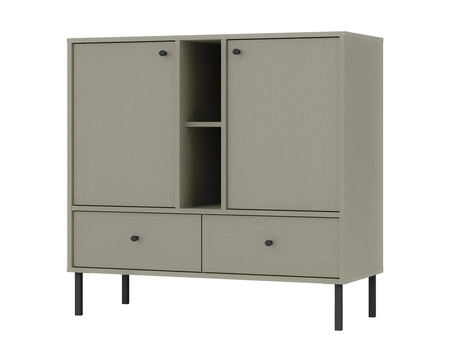 Zestaw mebli do salonu Kioto II eukaliptus stylowy design eleganckie meble w stonowanej kolorystyce wzbogacone czarnymi wysokimi nogami