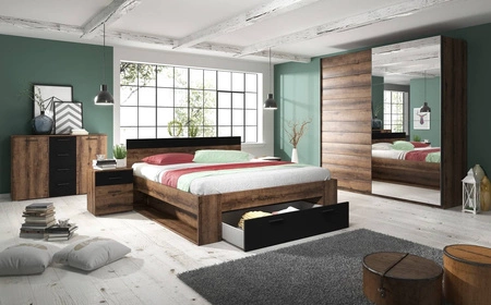 Zestaw mebli do sypialni Beta dąb monastery / czarny idealne nowoczesne meble do sypialni i pokoju młodzieżowego