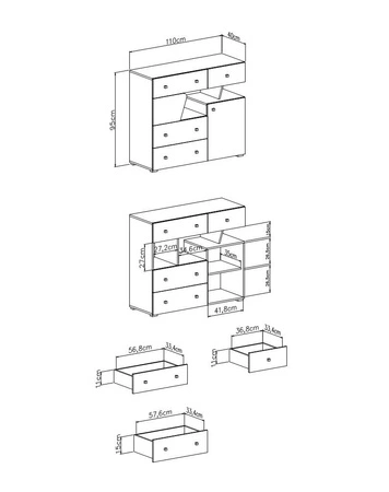 Komoda z szufladami Dzeta 110 cm dąb / antracyt idealna do pokoju młodzieżowego funkcjonalna i pojemna