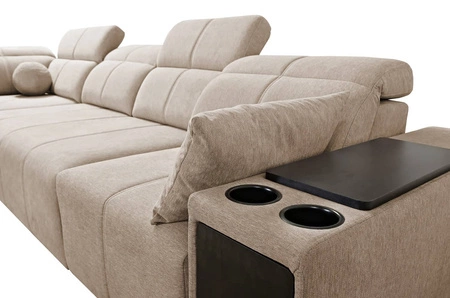 Narożnik z funkcją spania Tesalia XI szary popiel lewostronny nowoczesny narożnik z komfortowym przesuwanym oparciem i pojemną szufladą