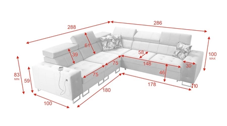 Narożnik z funkcją spania Hampton III szary popiel lewostronny komfortowy narożnik wykonany z gładkiej i miękkiej tkaniny typu velvet