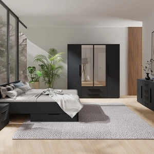 Zestaw mebli do sypialni Maxione czarny eleganckie i uniwersalne meble do sypialni gustowne czarne uchwyty wysoka jakość wykonania
