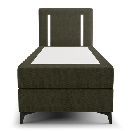 Łóżko kontynentalne Norco 90x200 zielone stylowe łóżko z pojemnikiem oświetlenie umieszczone w zagłówku nadaje wyjątkowości
