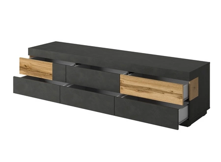 Szafka RTV Silke 206 cm biała / biały połysk / dąb wotan nowoczesny design szafki pod telewizor bezuchwytowy system push to open