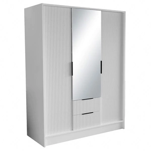 Szafa z lustrem Norel 150 cm biała stylowa szafa o nowoczesnym designie z ryflowanymi frontami i pojemnymi szufladami