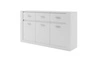 Komoda z szufladami Arti 160 cm biała elegancki i uniwersalny styl komody do sypialni lub salonu gustowne srebrne uchwyty