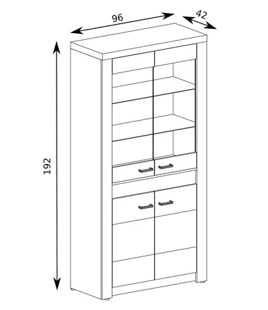 Witryna Indiana 96 cm jesion jasny stylowa witryna do salonu elementy z bezpiecznego szkła ozdobna deska na froncie witryny
