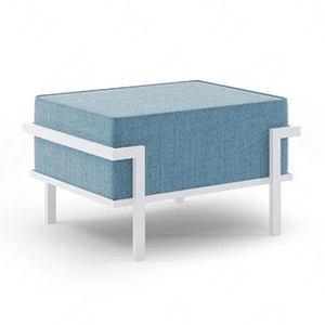 Puf ogrodowy Ibiza biały / morski nietuzinkowy design komfortowy puf na taras lub balkon stabilny metalowy stelaż wygodne siedzisko