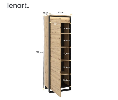 Szafa Quant 60 cm dąb artisan / czarny stylowy design szafy do pokoju o niewielkich gabarytach subtelne oświetlenie LED