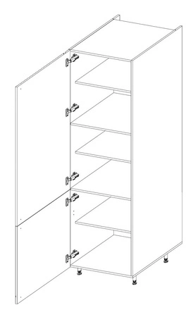Zestaw mebli kuchennych Antri / Verdi 490 cm fronty szafek kuchennych wiszących wykończone ozdobnymi lamelami czarne metalowe uchwyty