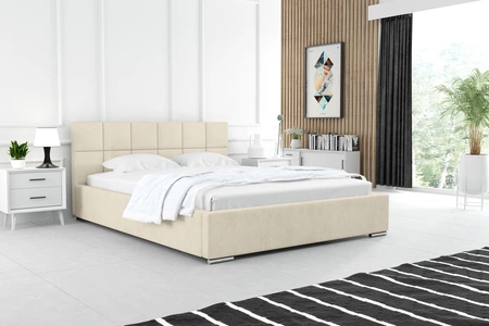 Łóżko tapicerowane Costa 160x200 beżowe stylowe łóżko z pojemnikiem na pościel wygodny zagłówek zachwyca eleganckim designem