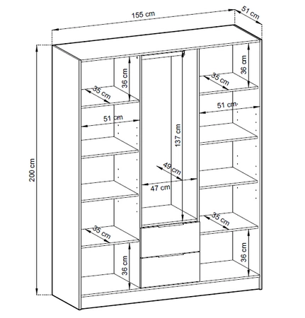 Szafa Aspen 155 cm dąb artisan / czarne lamele nowoczesny design mebla drzwi szafy ozdobione lamelami