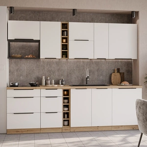 Zestaw mebli kuchennych Corato Ar 255 cm stylowe szafki kuchenne z frontami wykonanymi w technologii anti fingerprint metalowe uchwyty