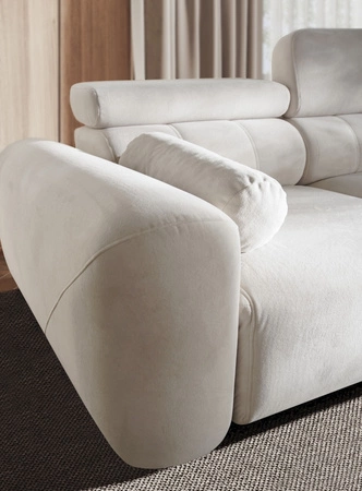 Narożnik z funkcją spania Cantare XII łososiowy prawostronny estetyczny i niezwykle komfortowy narożnik z pojemnikiem na pościel