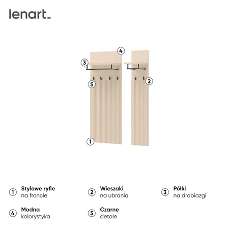 Wieszak ścienny Trend 76 cm beżowy elegancki design funkcjonalny dodatek do przedpokoju wieszak z gustownym ryflowaniem czarne dodatki