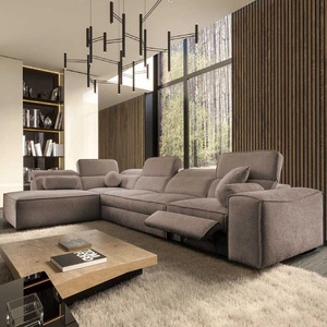 Narożnik z funkcją spania Viano XI Lux jasny brąz lewostronny designerski narożnik z wysuwanym podnóżkiem i pojemnikiem na pościel