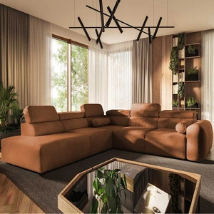 Narożnik z funkcją spania Cantare IX ceglasty lewostronny komfortowy narożnik rozkładany nowoczesny design pluszowa tkanina