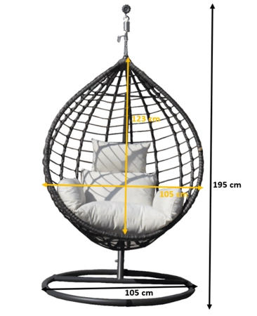 Fotel wiszący Spesso szary niezwykle stylowy fotel z białą poduchą do ogrodu lub salonu stalowa podstawa zapewnia bezpieczeństwo