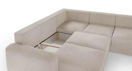 Narożnik z funkcją spania Arbon III grafitowy prawostronny wyjątkowo stylowy narożnik z pojemnikiem na pościel unikalny obły kształt