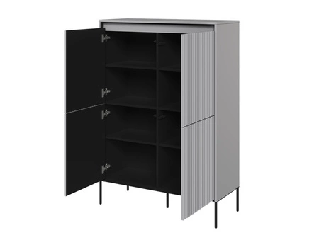 Komoda wysoka Trend 98 cm szara elegancka i stylowa komoda o wyjątkowym charakterze ryflowane fronty z oświetleniem LED