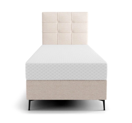 Łóżko kontynentalne Irvine 90x200 beżowe stylowe łóżko z pojemnikiem na pościel i wysokim wezgłowiem zachwyca eleganckim designem