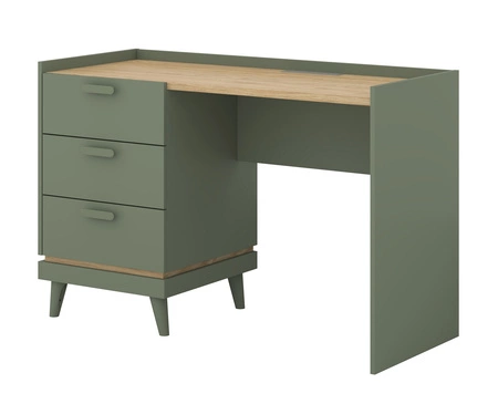 Biurko z szufladami Scandia 120 cm zielone / dąb olejowany stylowe oraz funkcjonalne do gabinetu biura lub pokoju młodzieżowego