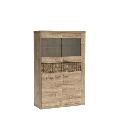 Zestaw mebli Natural dąb ribbeck nietuzinkowa meblościanka do salonu wzbogacona oświetleniem LED ozdobne listwy na frontach szuflad