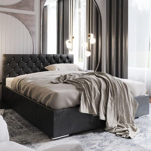 Łóżko tapicerowane Bauru 160x200 grafitowe z pojemnikiem w nowoczesnym skandynawskim stylu z pikowanym zagłówkiem z kryształkami