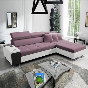 Narożnik z funkcją spania Dafni wrzosowy / biały prawostronny velvet komfort i funkcjonalność podczas codziennego wypoczynku