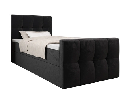 Łóżko kontynentalne Manhattan 120x200 grafitowe w nowoczesnym skandynawskim stylu z tapicerowanym zagłówkiem i zanóżkiem łóżko z pojemnikiem