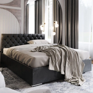 Łóżko tapicerowane Alvorada 140x200 grafitowe z pojemnikiem w nowoczesnym skandynawskim stylu z pikowanym zagłówkiem