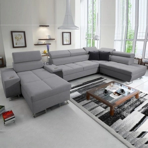 Narożnik z funkcją spania Dafni V szary lewostronny pleciony wygodny i komfortowy narożnik z regulowanymi zagłówkami